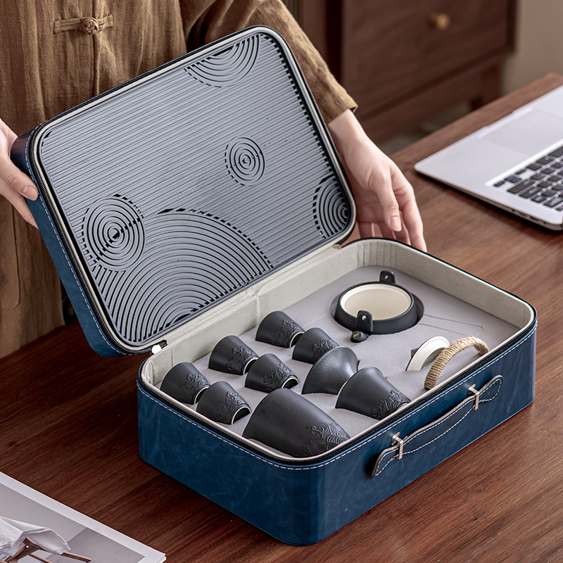 Bộ trà Kung Fu du lịch Nhật Bản bộ nhỏ khay trà đơn giản gia dụng cốc trà gốm sứ túi xách tay ngoài trời