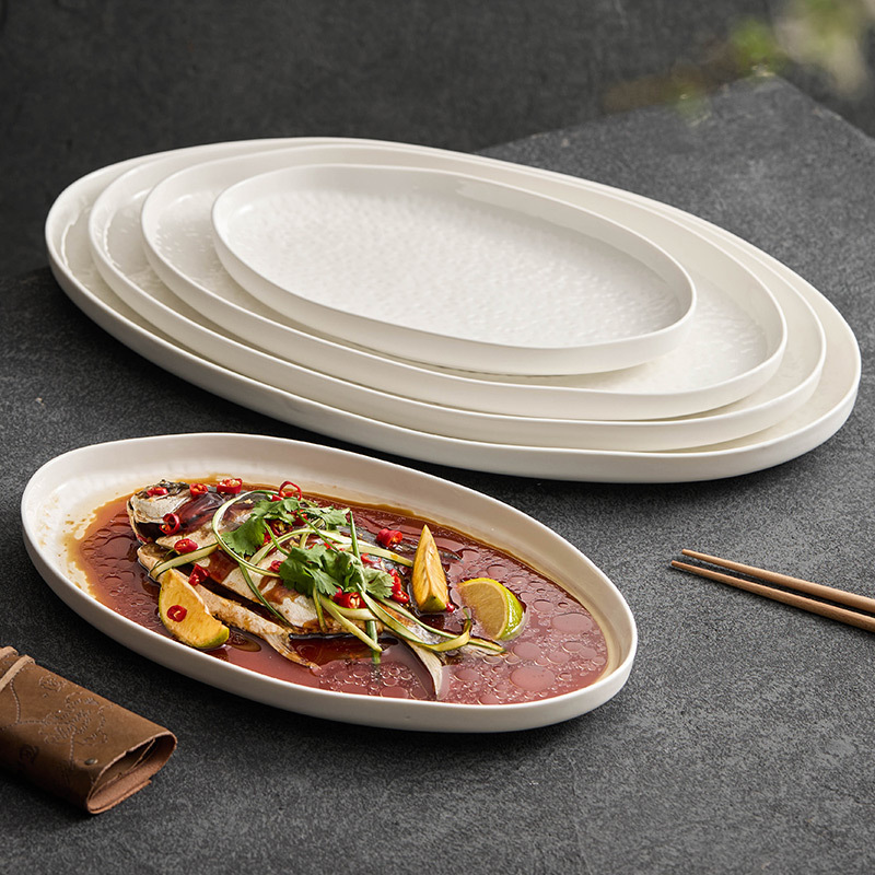 Đĩa gốm sứ Bắc Đẩu, đĩa cá, đĩa hấp cá, đĩa gia dụng, đĩa ăn hình búa khách sạn sáng tạo cỡ lớn