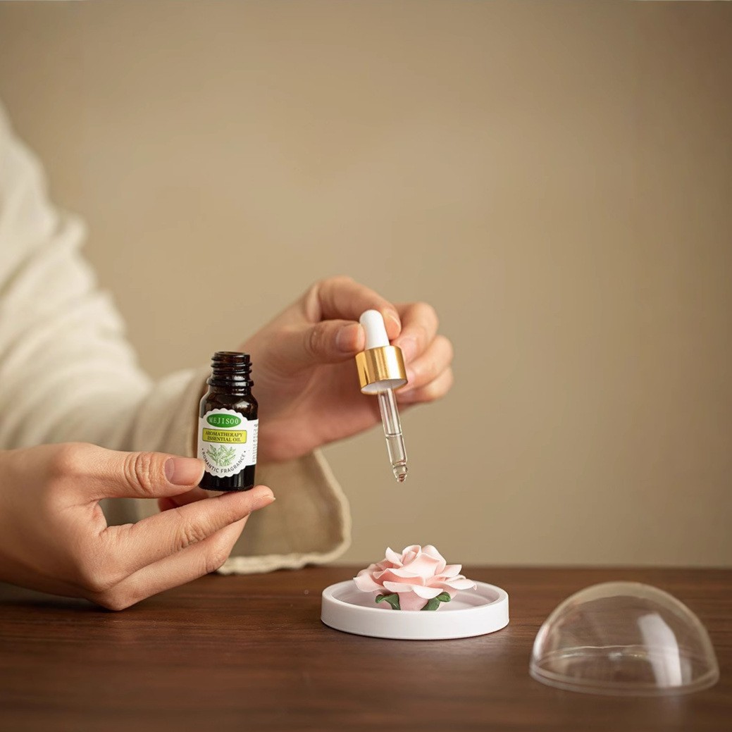 Máy khuếch tán hương hoa hồng sứ màu hồng đồ trang trí bằng tay Máy khuếch tán hương thơm bằng gốm