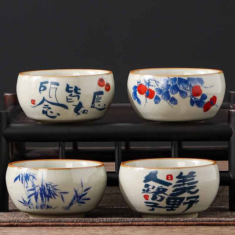 Cốc trà Ru Kiln cốc chủ nhân gốm sứ cốc pha trà gia dụng văn phòng cốc trà màu xanh và trắng cổ điển bộ trà Kung Fu cốc đơn