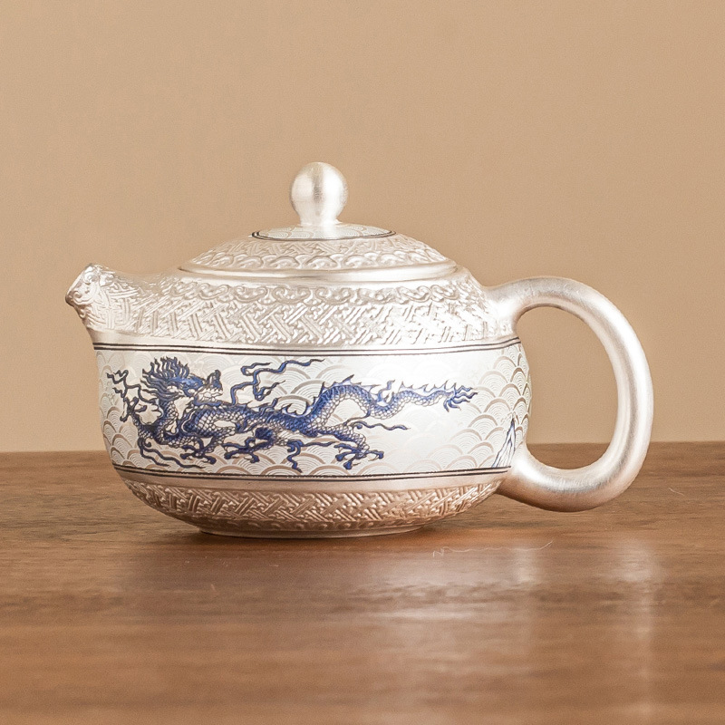 Ấm trà nhỏ tinh xảo mạ bạc 999 ấm trà Feilong Chengyun XiShi ấm trà gốm sứ gia dụng quà tặng nhẹ nhàng