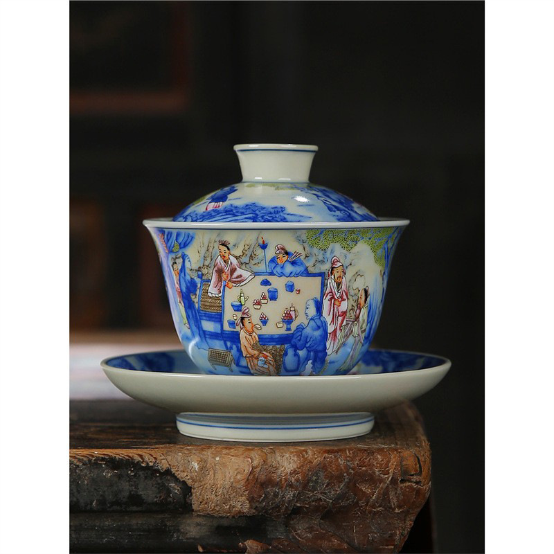 Cốc trà tam tài tráng men cổ bát trà gốm sứ yến tiệc đêm đào mận thủ công bát trà Kung Fu bộ trà bát trà lưu niệm