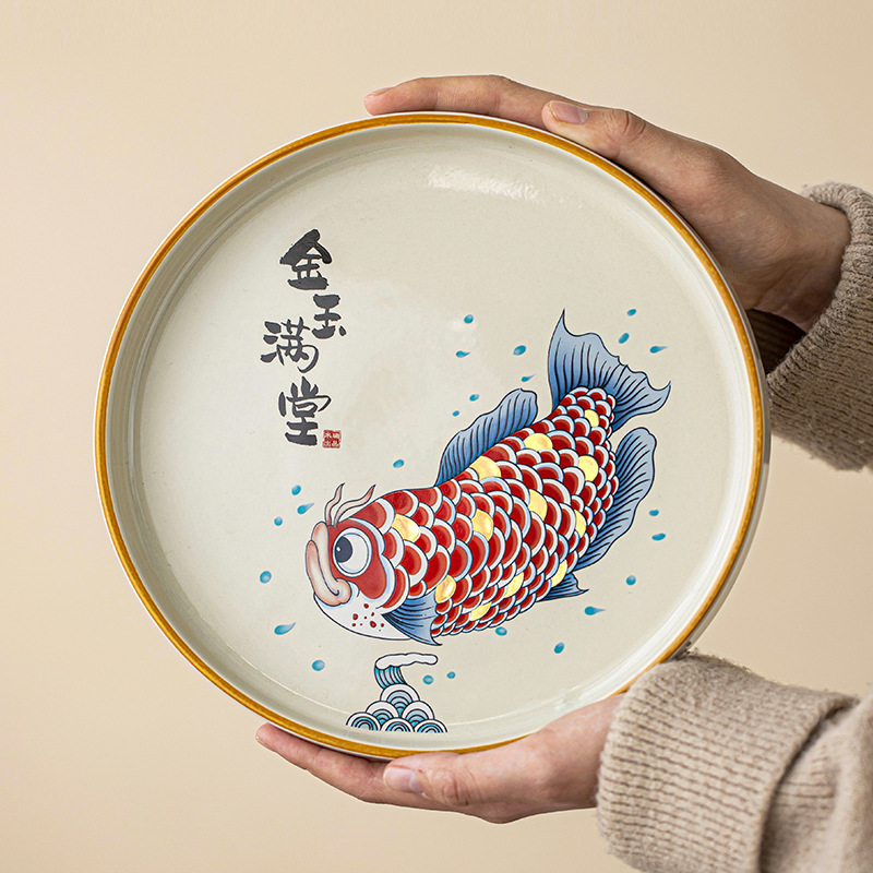 Ấm màu xám thực vật, khay trà hình tròn vàng ngọc đầy nhà, khay đựng cốc khô, lót cốc gia dụng, phụ kiện bộ trà Kung Fu