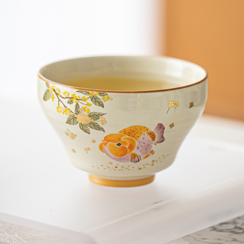Cốc trà cổ màu xám thực vật cốc chủ nhân cá vàng osmanthus cốc cổ trăng cốc trà gia dụng cỡ lớn cốc chuyên dùng uống trà