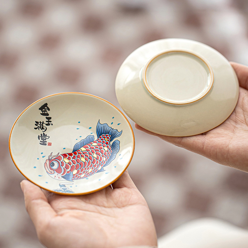 Đế lót ly bằng gốm có họa tiết ngọc bích, Thảm cách nhiệt chống trượt, Giá đỡ cốc gia dụng cổ điển, Đĩa trà, Giá đỡ nồi, Phụ kiện trà đạo.