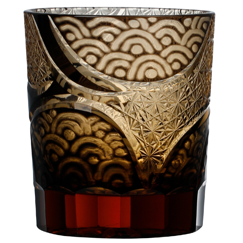 Ly rượu whisky pha lê Edo Kiriko, ly rượu thủ công Nhật Bản, ly rượu khắc sâu hình sao, ly đá cao cấp