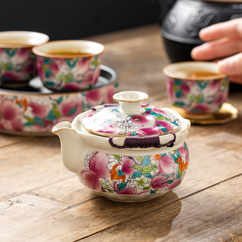Cao cấp Lò nung vạn đào có nắp ấm trà bộ ấm trà bộ ấm trà cầm tay cao cấp ấm trà có nắp