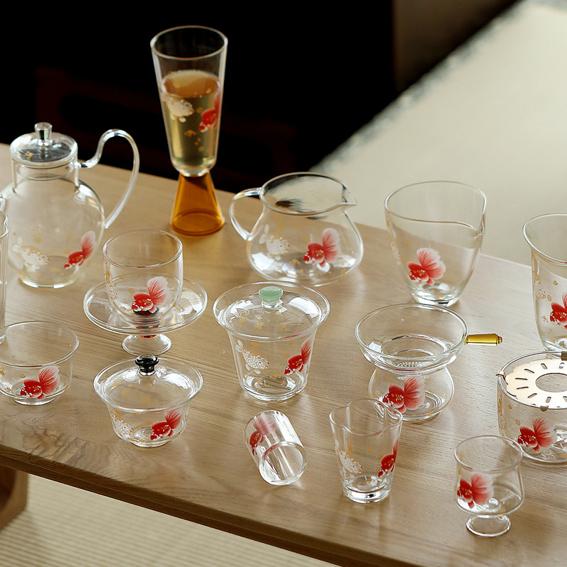 Bộ ấm chén trà Kung Fu giả cổ Song, chất liệu thủy tinh borosilicate cao cấp, màu xanh lá, kèm đĩa