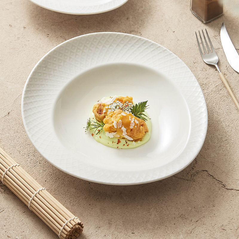 Đĩa gốm, đĩa gia dụng, bộ đồ ăn khách sạn thương mại sáng tạo, đĩa canh đặc, đĩa tây, đĩa salad trái cây