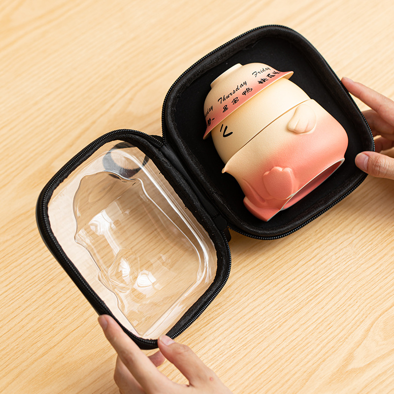 Vịt đổ xăng, cốc khách nhanh, bộ trà du lịch, bộ trà gốm sứ cầm tay một ấm ba cốc, bộ trà Kung Fu cắm trại ngoài trời