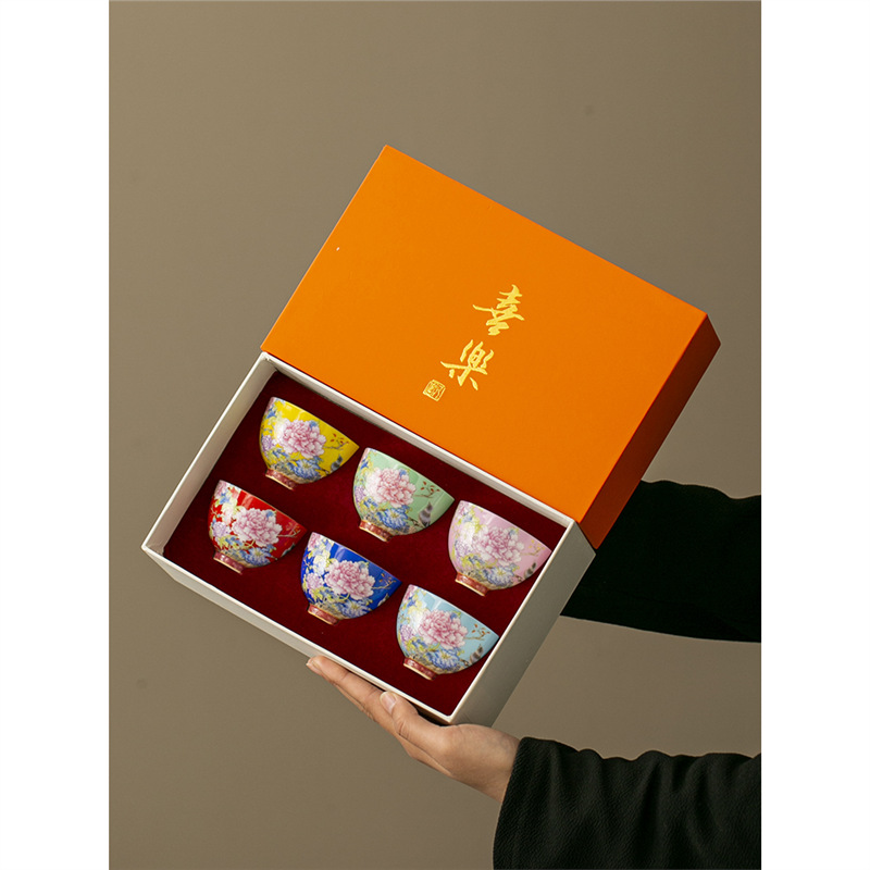 Bộ cốc trà Kung Fu gốm sứ tráng men vạn hoa cổ điển cốc trắng xanh cốc đơn cốc nhỏ tinh tế gia dụng