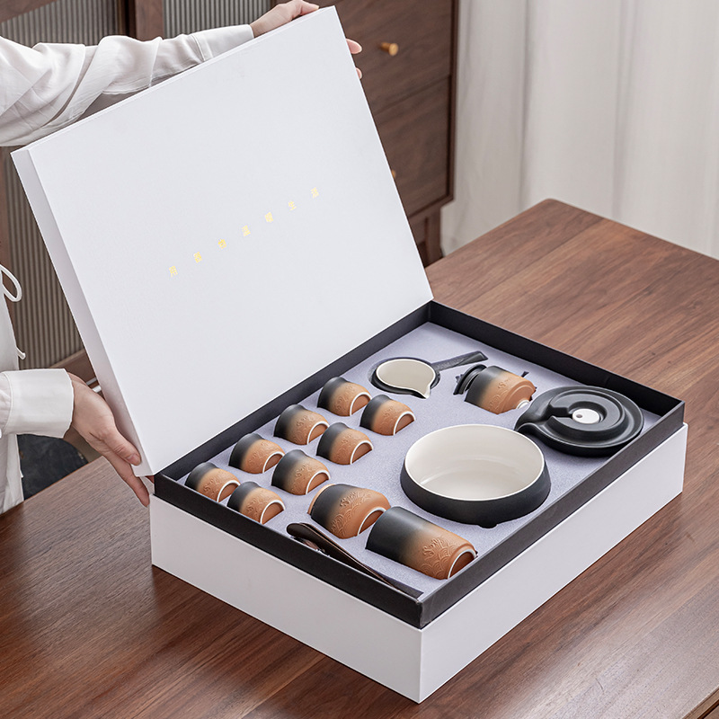 Bộ ấm trà tự động sóng biển ấm trà gia dụng cốc trà cốc pha trà giả đá lười cao cấp sang trọng bán buôn