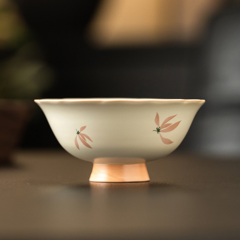 Cốc trà miệng hoa lan tráng men màu vàng gạo cốc trà bộ trà gốm sứ giá trị cao cho nữ cốc chủ nhân cốc trà Kung Fu gia dụng