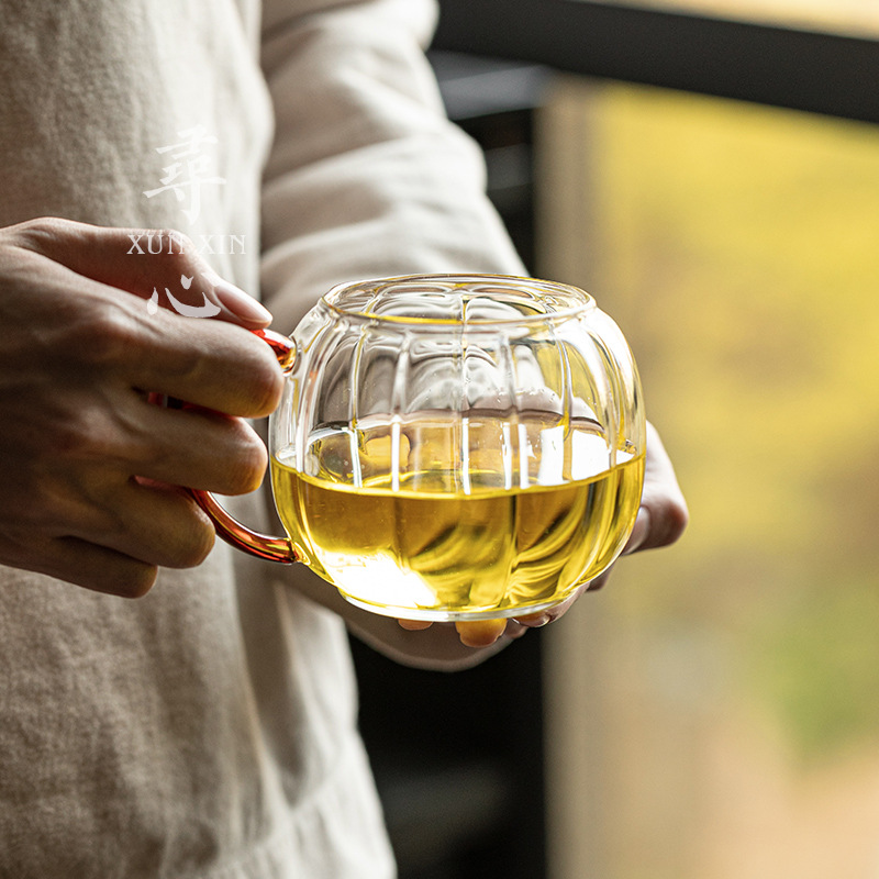 Cốc thủy tinh trong suốt cốc nước cho bé gái cốc nước trà gia dụng mùa hè cốc pha trà cốc hoa văn phòng nam cốc bí ngô