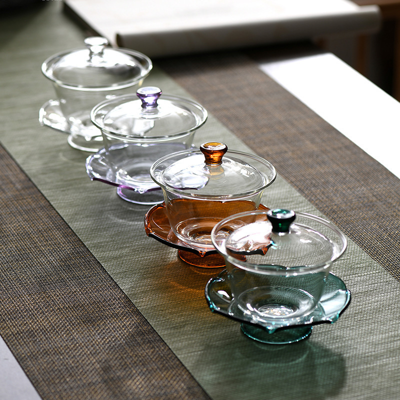 Bát có nắp màu mới, dụng cụ pha trà thủy tinh borosilicat cao, cốc pha trà, cốc tam tài thủy tinh chịu nhiệt độ cao