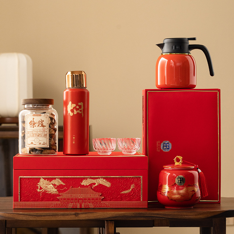 Lễ hội mùa xuân Hộp đựng trà năm mới Hộp quà rỗng Hộp gốm có bộ trà Hộp quà trà đen Trà Pu'er