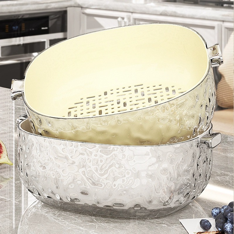 Chậu rửa rau hai tầng, giỏ thoát nước, khay đựng trái cây kiểu mới dùng trong nhà bếp đa năng, giỏ lọc Rau phòng khách, giỏ rửa rau