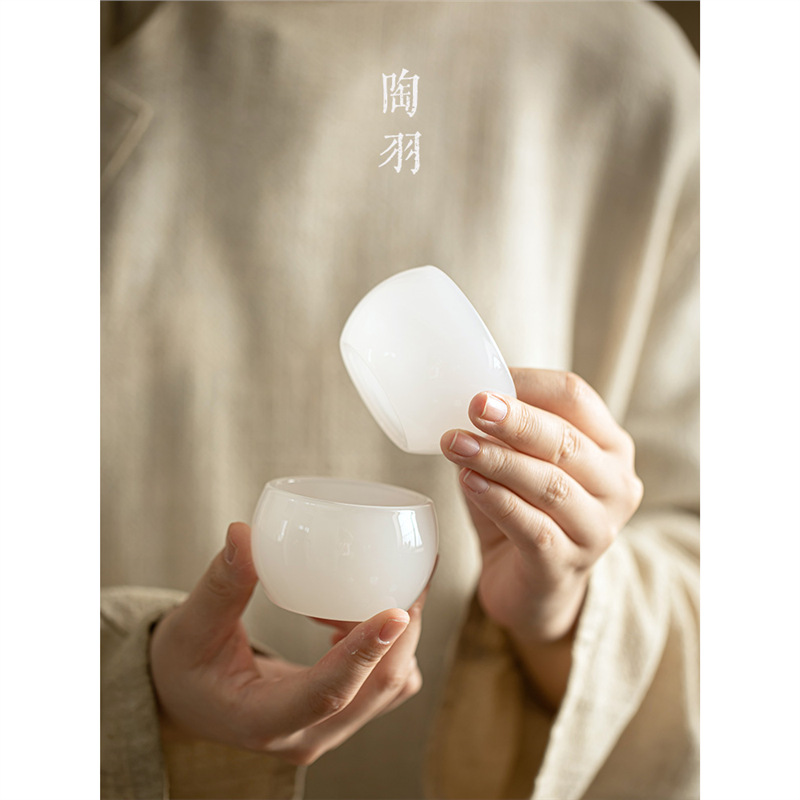 Cốc trà có nắp ba màu, cốc trà, bộ trà thủy tinh chống bỏng một tay, bát trà, bát có nắp sứ ngọc trắng, cao cấp có nắp