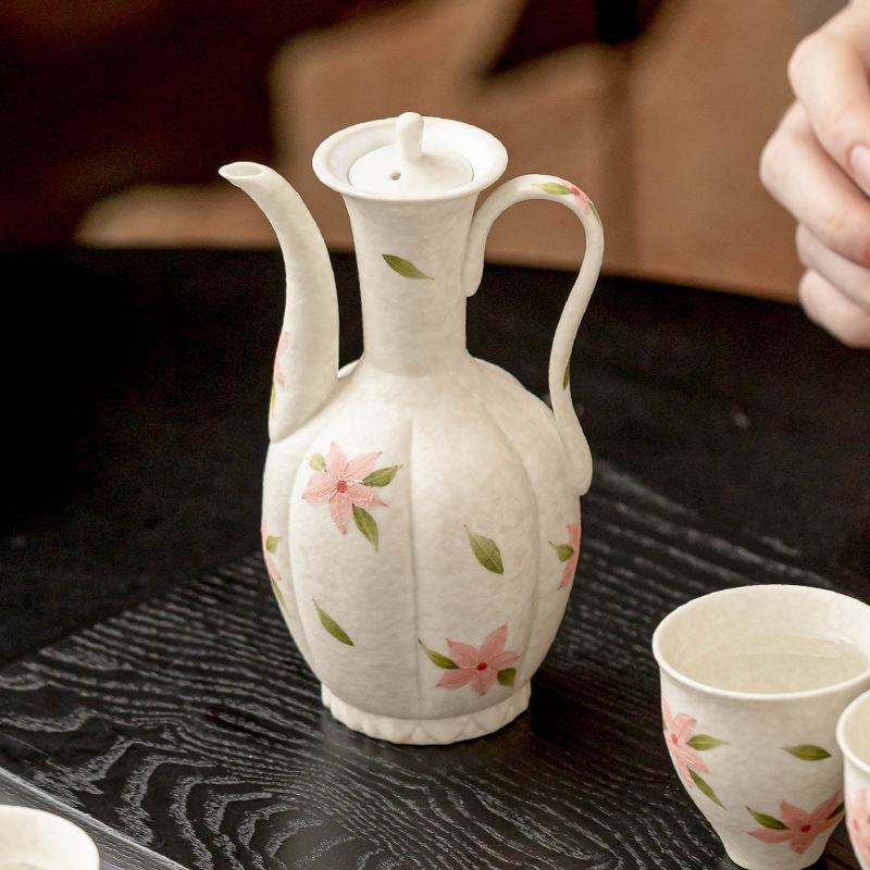 Bình ấm rượu hoa anh đào trắng mỏ đá, dụng cụ rượu gốm sứ gia dụng, bình rượu phong cách Trung Quốc, bình chia rượu, hộp quà