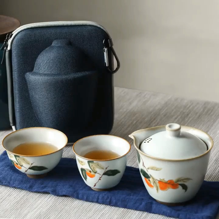 Ruyao cổ điển hồng hồng Ruyi Kuaike cốc một ấm hai tách Bộ trà Bộ du lịch xách tay ngoài trời