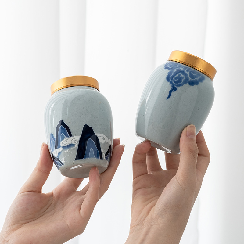 Hũ đựng trà gốm sứ hũ đựng trà nhỏ chống ẩm hũ đựng đồ gia dụng