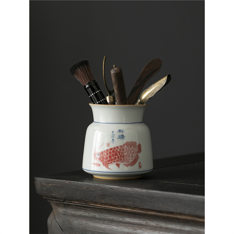 Trà đạo sáu quý ông rồng cá gỗ mun gốm sứ gia dụng kim trà thìa trà kẹp trà bộ trà Kung Fu phụ kiện vật dụng đựng đồ