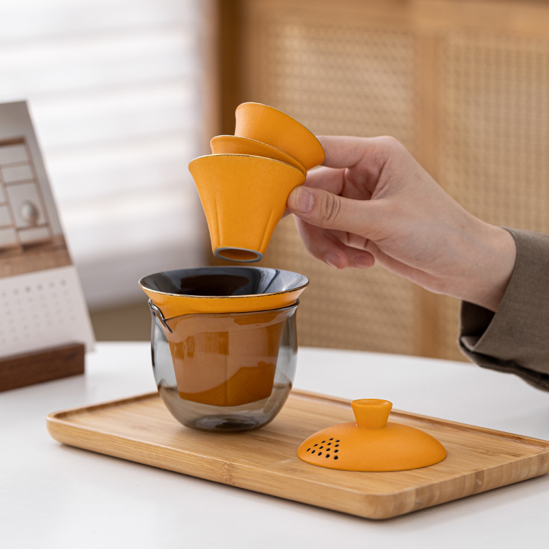 Bộ trà du lịch, cốc nhanh di động, cắm trại ngoài trời, du lịch, cốc trà có nắp đậy, bán buôn một ấm ba cốc