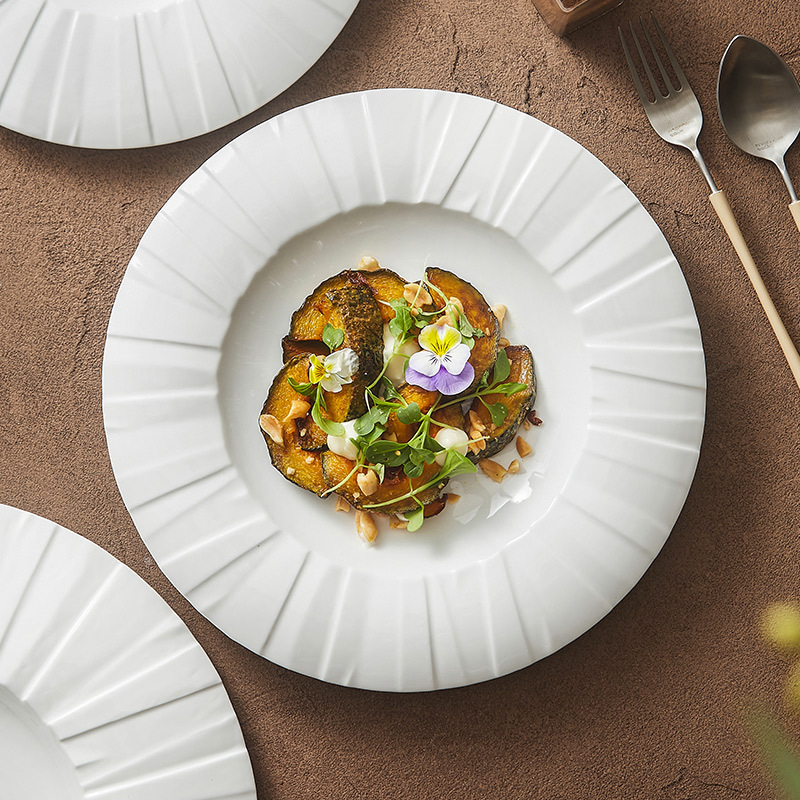 Đĩa gốm họa tiết Origami Đĩa gia dụng Đĩa nông Bộ đồ ăn khách sạn cao cấp sang trọng nhẹ Đĩa ăn phương Tây Đĩa mì Ý Đĩa tròn