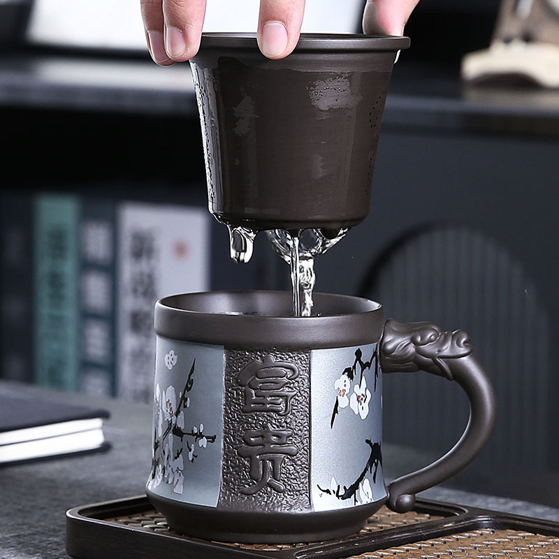 Cốc nước văn phòng Zisha cốc pha trà dung tích lớn hộp quà có nắp gửi ban lãnh đạo công ty khai trương quà tặng bán buôn