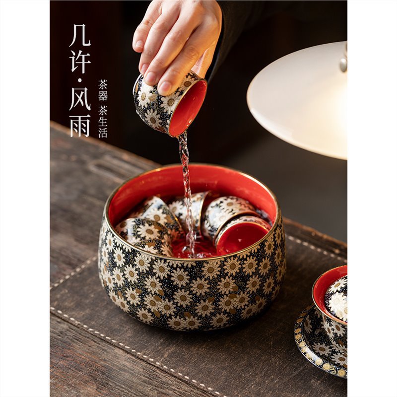 Rửa trà, rửa bút, làm thủ công cao cấp, thùng nước bằng vàng và bạc, phế liệu gia dụng, bộ trà lớn, bán buôn gốm sứ Jianshui