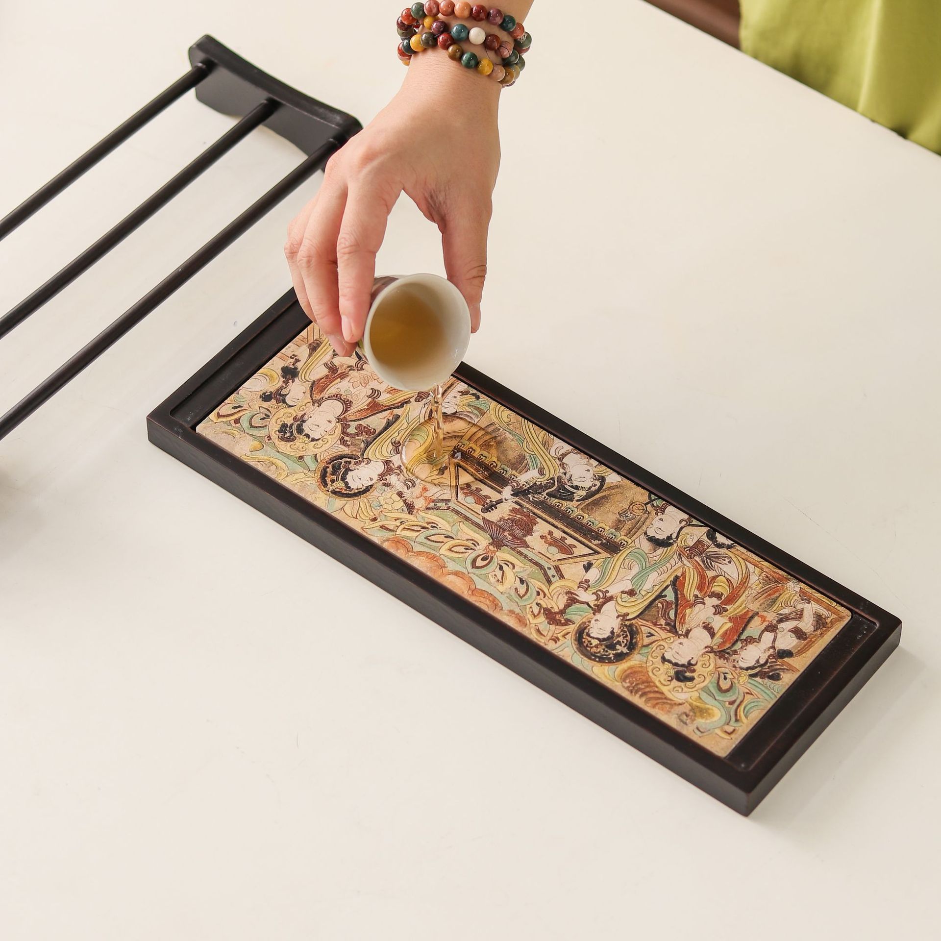 Khay trà pha khô thấm nước chia tách khay đựng cốc phơi ráo nước đa năng khay tre kép bàn trà Đôn Hoàng Bộ trà Kung Fu