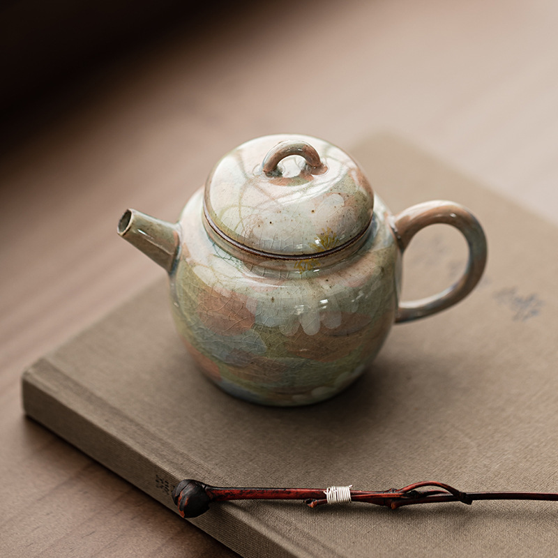 Monet sơn dầu phong cách borneol men vẽ tay hoa cúc gốm sứ ấm Siting ấm lọc ấm đơn có ấm hộp quà