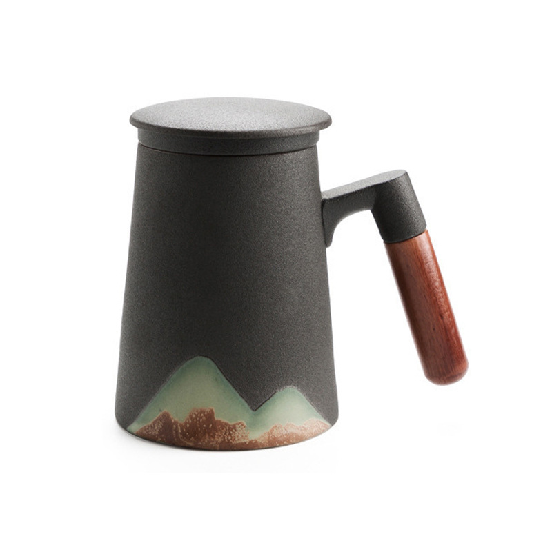Chupu gốm sứ Yuanshan Mug tách nước trà văn phòng gia dụng có nắp lọc Cốc pha trà cá nhân