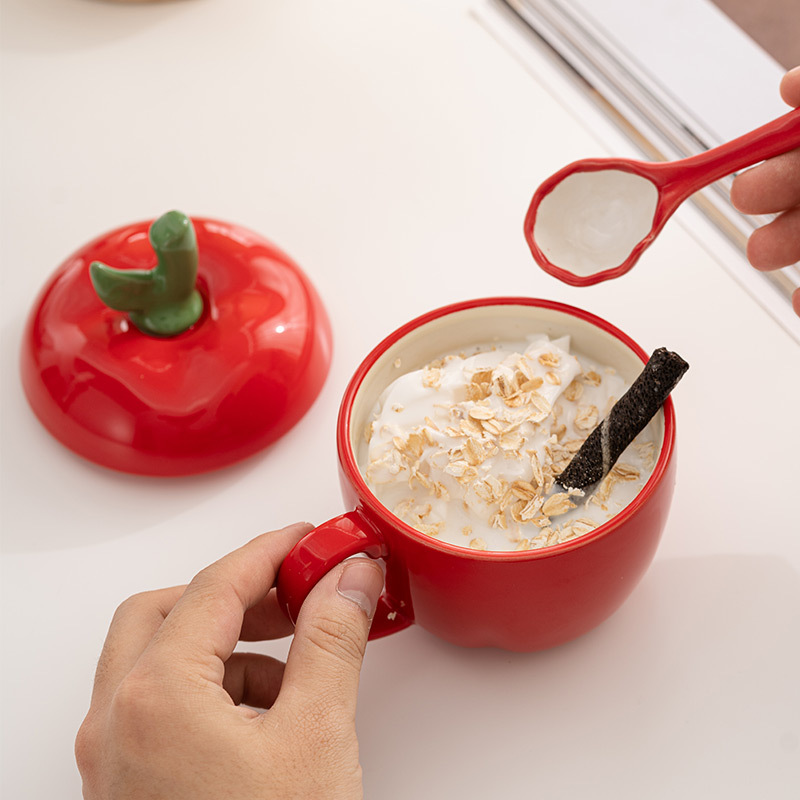 Cốc táo gốm cốc cốc uống nước gia dụng cốc cà phê ăn sáng đáng yêu có giá trị cao có nắp cho bé gái