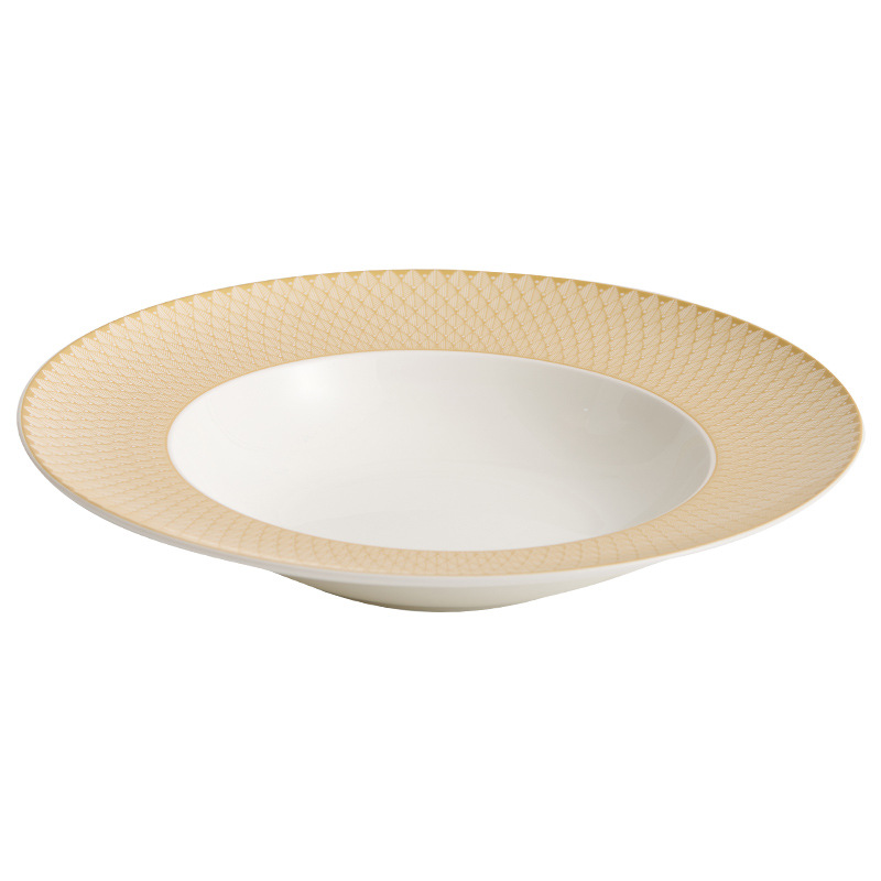 Đĩa súp gốm vàng vàng Renaissance Đĩa món ăn Đĩa gia dụng Bộ đồ ăn khách sạn sang trọng kiểu mới cao cấp Đĩa mũ rơm đồ ăn phương Tây