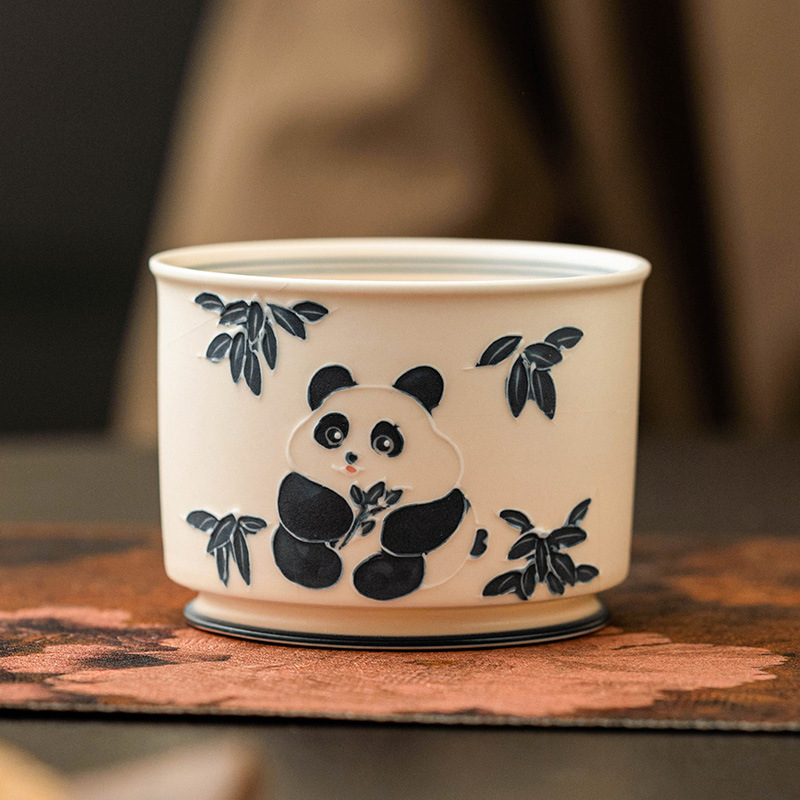 Cốc chủ nhân gấu trúc vẽ tay cốc đơn cốc ống thẳng gia dụng Bộ trà Kung Fu Trung Quốc cốc trà gốm sứ cốc trà