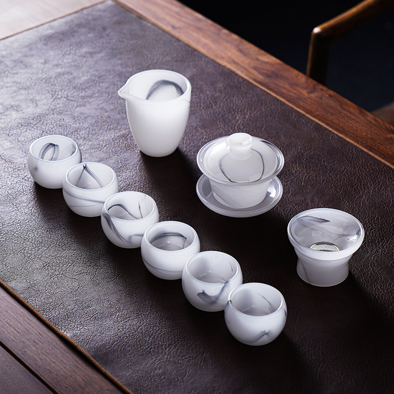 Bộ ấm trà tráng men, cốc trà Kung Fu sang trọng nhẹ, bát nắp gia dụng, bộ trà cao cấp cao cấp, hộp quà tặng