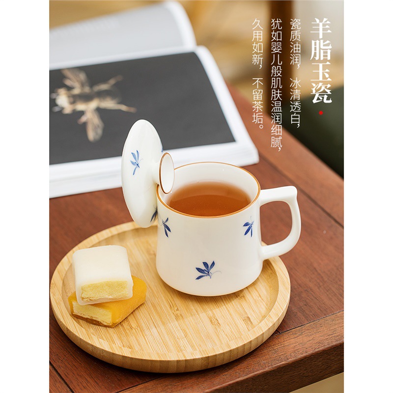 Cốc văn phòng sứ trắng mộc lan vẽ tay cốc nước cá nhân văn phòng gia dụng cốc trà cốc gốm sứ giá trị cao