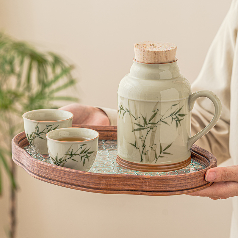 Ấm trà gốm sứ Wenzhu vẽ tay ấm trà ấm trà gia dụng ấm đun trà ấm trà cao cấp một ấm hai cốc bộ nhỏ