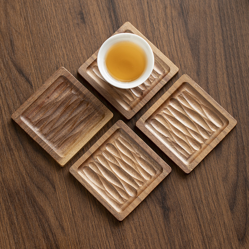 Lót cốc gỗ óc chó Lót tách trà Lót cà phê Lót trà đạo Lót công phu Phụ kiện bộ trà sáng tạo Cách nhiệt Zen Nhật Bản