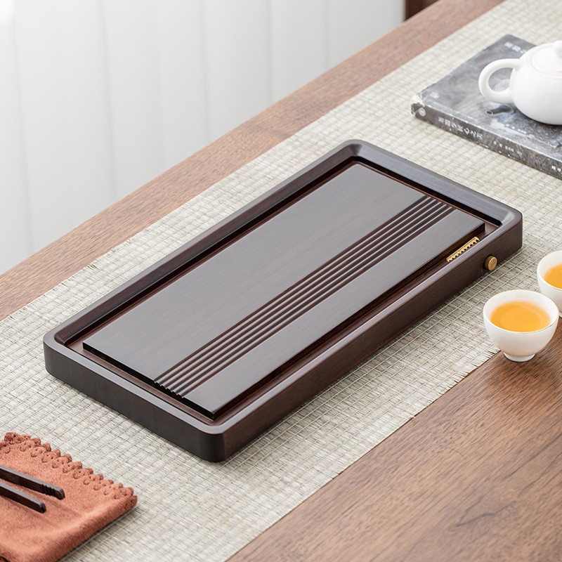 Khay trà tre nặng nguyên khối khay gia dụng thoát nước Biển Trà đơn giản Kungfu cao cấp khay trà trữ nước bàn trà