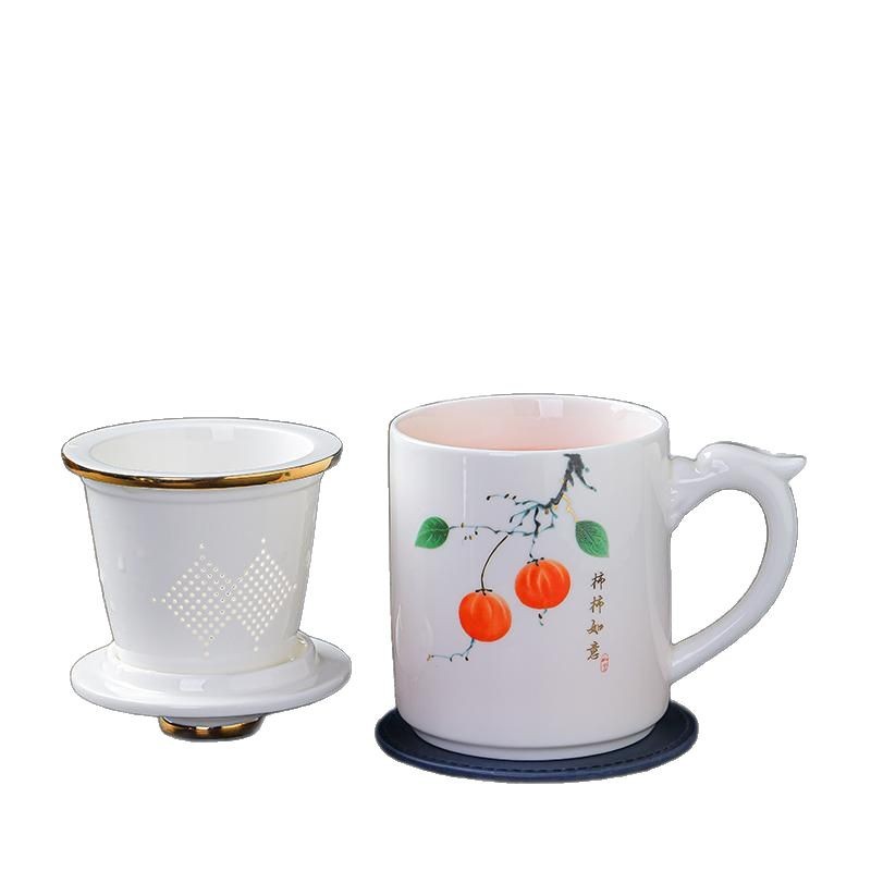 Cốc trà gốm sứ cốc trà cốc pha trà văn phòng dung tích lớn có nắp có lọc cốc uống nước