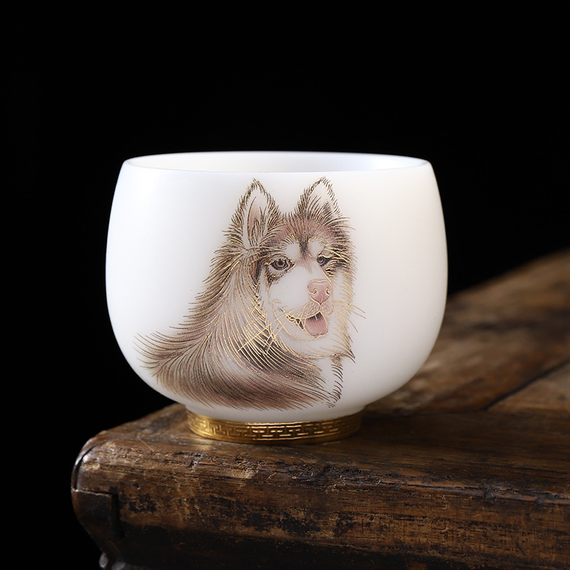 Bộ ấm chén trà sứ ngọc cao cấp Guo Zhibao, chén trà một người, chén nếm trà, chén chủ nhân mười hai cung hoàng đạo, lý tưởng để làm quà tặng