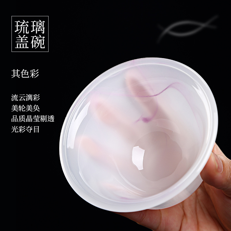 Cốc trà có nắp thủy tinh cốc trà đơn cao cấp lớn bát ba tài công phu bát trà sứ ngọc trắng bộ trà cầm tay