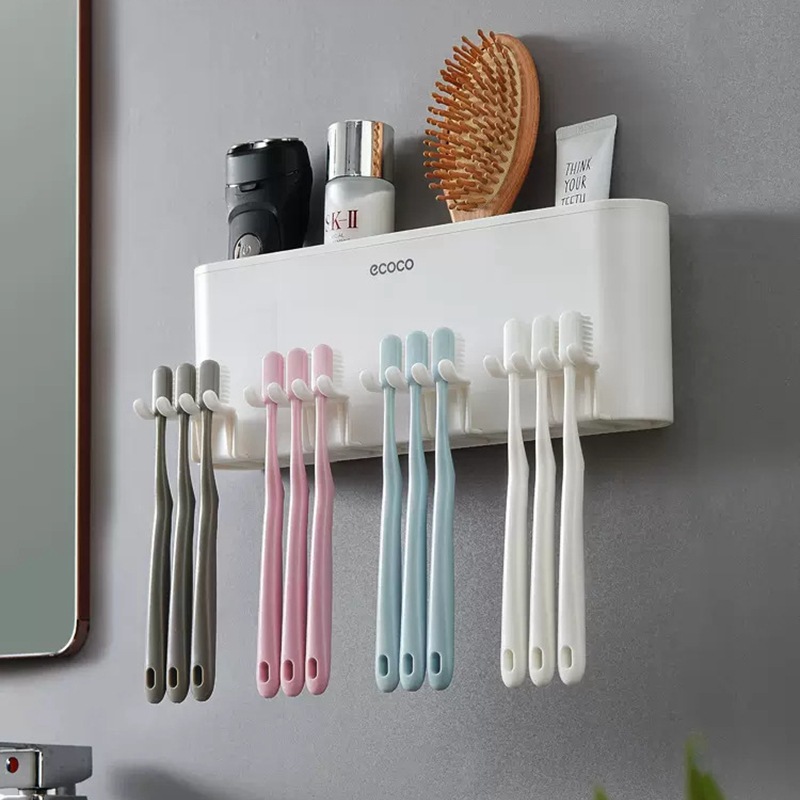 Giá đựng bàn chải đánh răng treo tường, Giá Đựng Bàn Chải Đánh Răng không đục lỗ cho phòng tắm, cốc đựng bàn chải đánh răng trong suốt, Bộ Cốc đựng bàn chải đánh răng