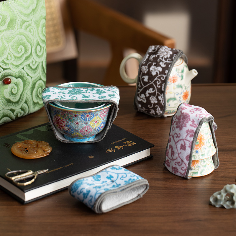 Nắp bát bằng da lộn dải bảo vệ ấm trà dải bảo vệ ấm trà chống va đập mới Trung Quốc vải phong cách Trung Quốc phụ kiện trà đạo bán buôn