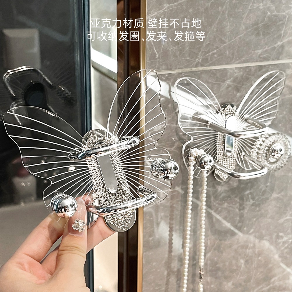 Kệ Lược Acrylic treo tường Dây Buộc Tóc Phòng Tắm không đục lỗ Phụ kiện tóc Dây buộc đầu phòng tắm móc dây chun