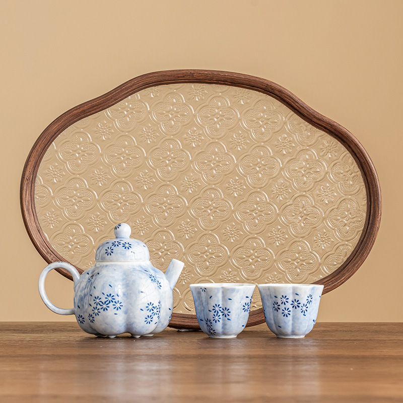 Bộ ấm trà du lịch Bộ ấm trà Bộ ấm trà Hoa cúc xanh Rải trà một ấm hai cốc Túi du lịch xách tay Bộ nhỏ pha trà