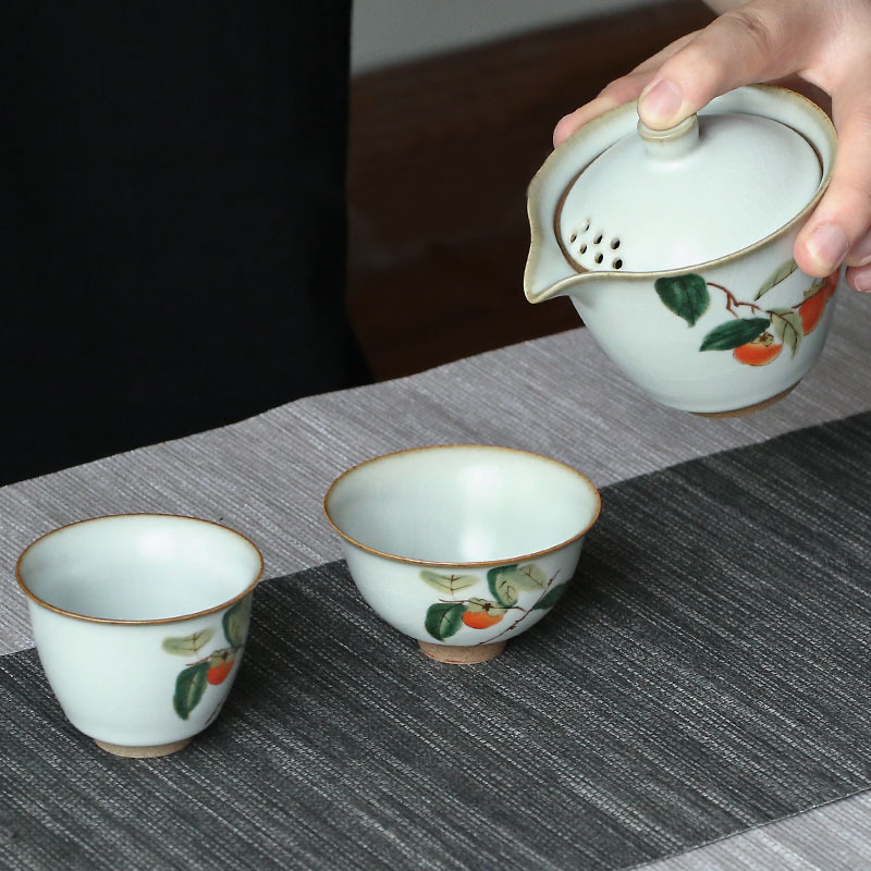 Ruyao cổ điển hồng hồng Ruyi Kuaike cốc một ấm hai tách Bộ trà Bộ du lịch xách tay ngoài trời