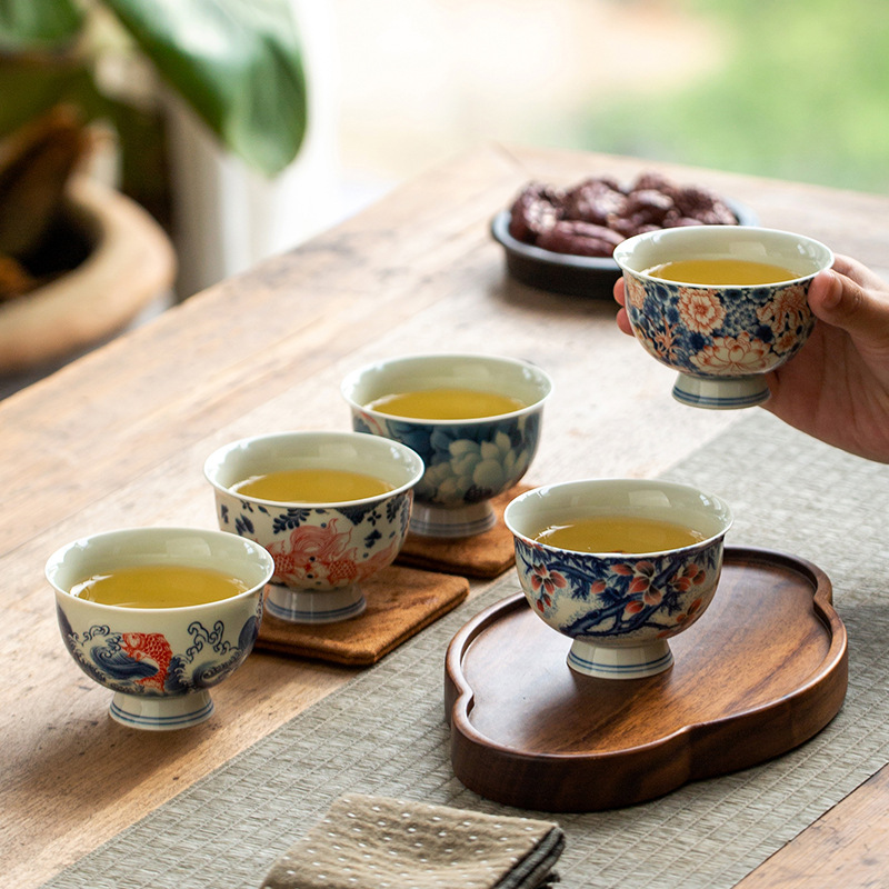 Jingdezhen cũ gốm đất sét màu xanh và trắng phong cảnh cao cấp cốc chủ sở hữu bộ trà Kung Fu cốc trà đơn cốc trà gốm lớn